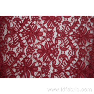 100% Polyester Red Velvet Cord Lace Fabric